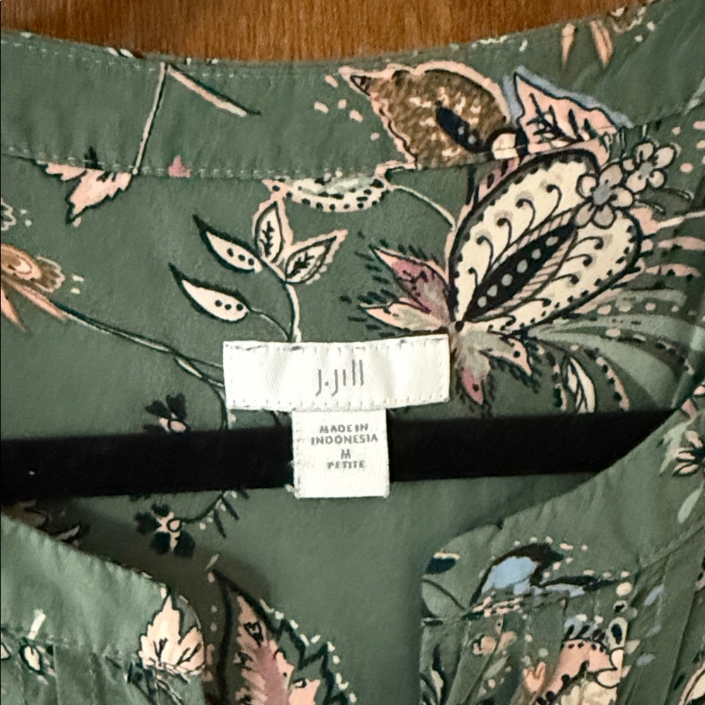 J. Jill Green Floral Short-Sleeve Tunic Dress